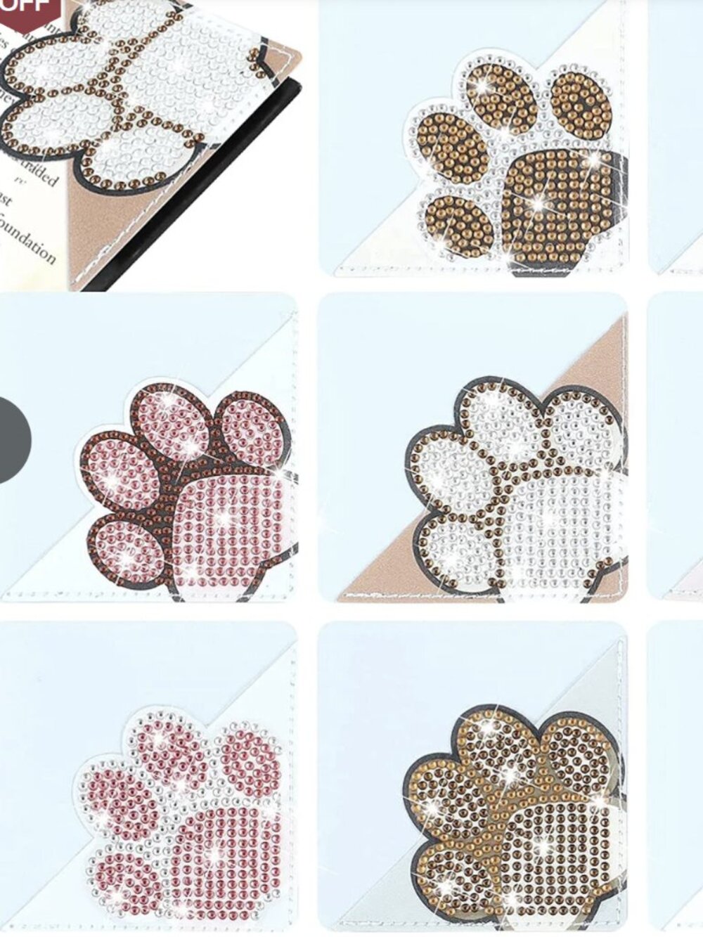 8-Pack Paw Print Diamond Art Corner Bookmarks